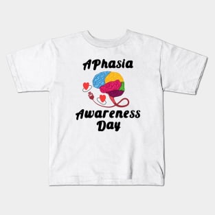 Global Aphasia Awareness Day Brain Workout For Aphasia Prevention with Brain Muscles Memory Kids T-Shirt